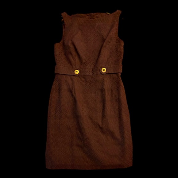 Milly Chocolate Brown Sleeveless Textured Dress w/ Gold Buttons. Size 10. NWOT - Picture 2 of 6